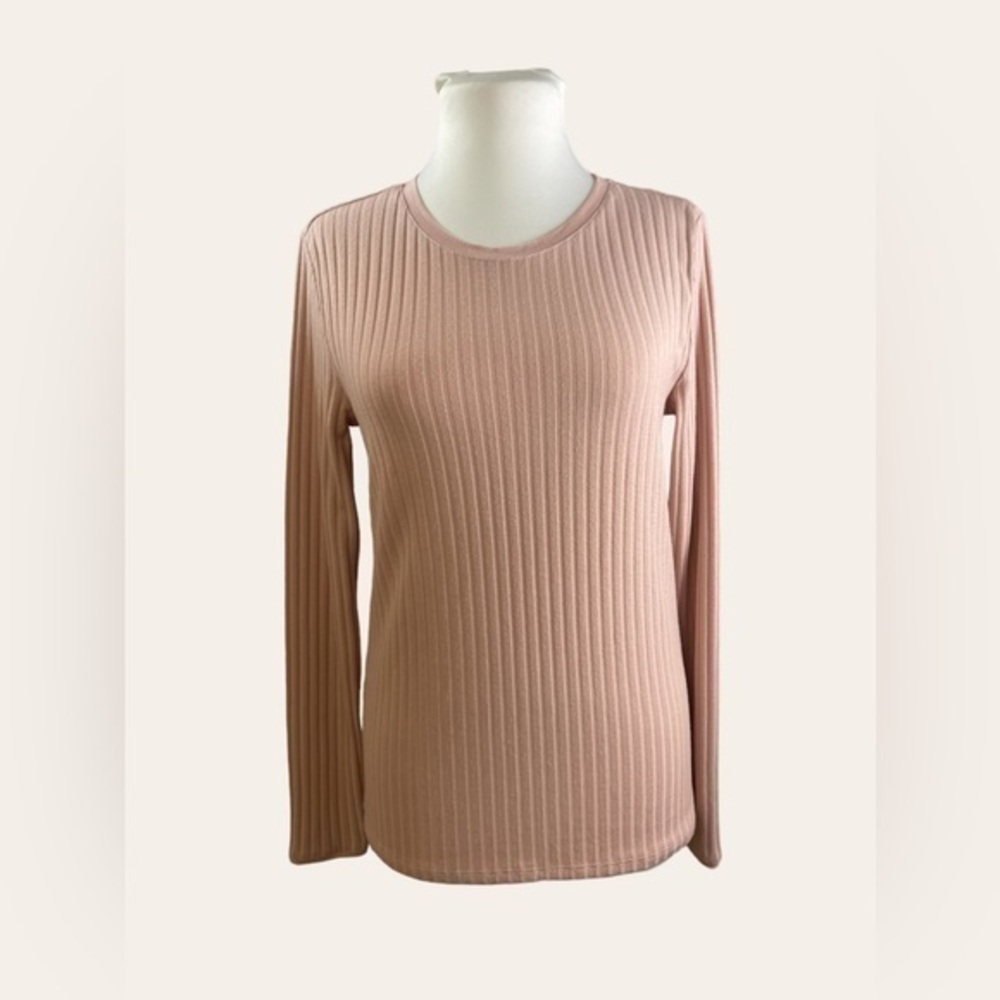 Zara Pink Ribbed Knit Long Sleeve Tee M